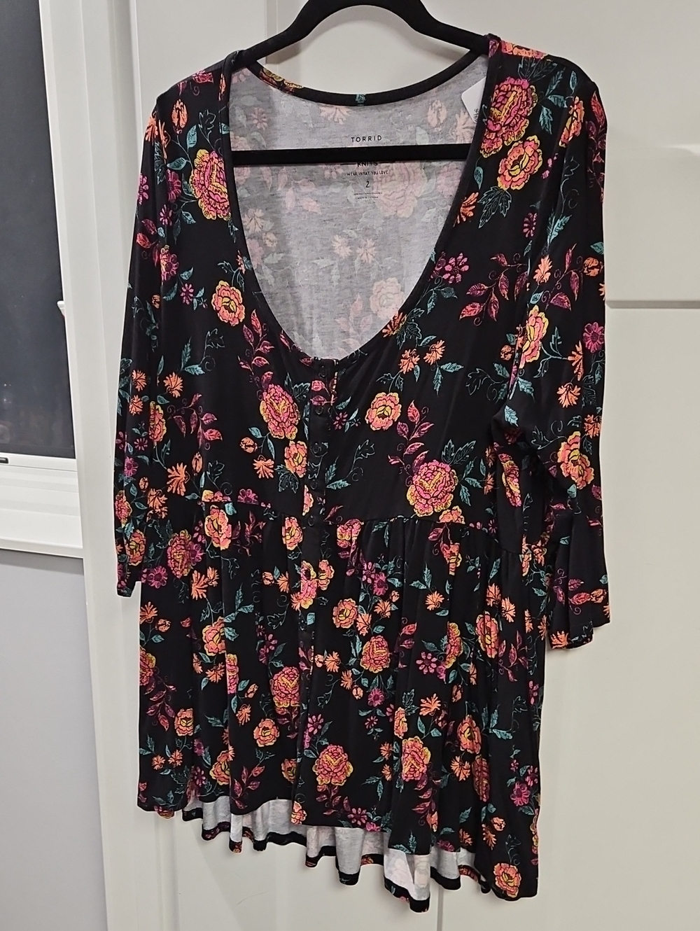 torrid Black Floral Scoop-Neck Long Sleeve Babydoll Dress